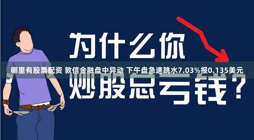 哪里有股票配资 敦信金融盘中异动 下午盘急速跳水7.03%报0.135美元